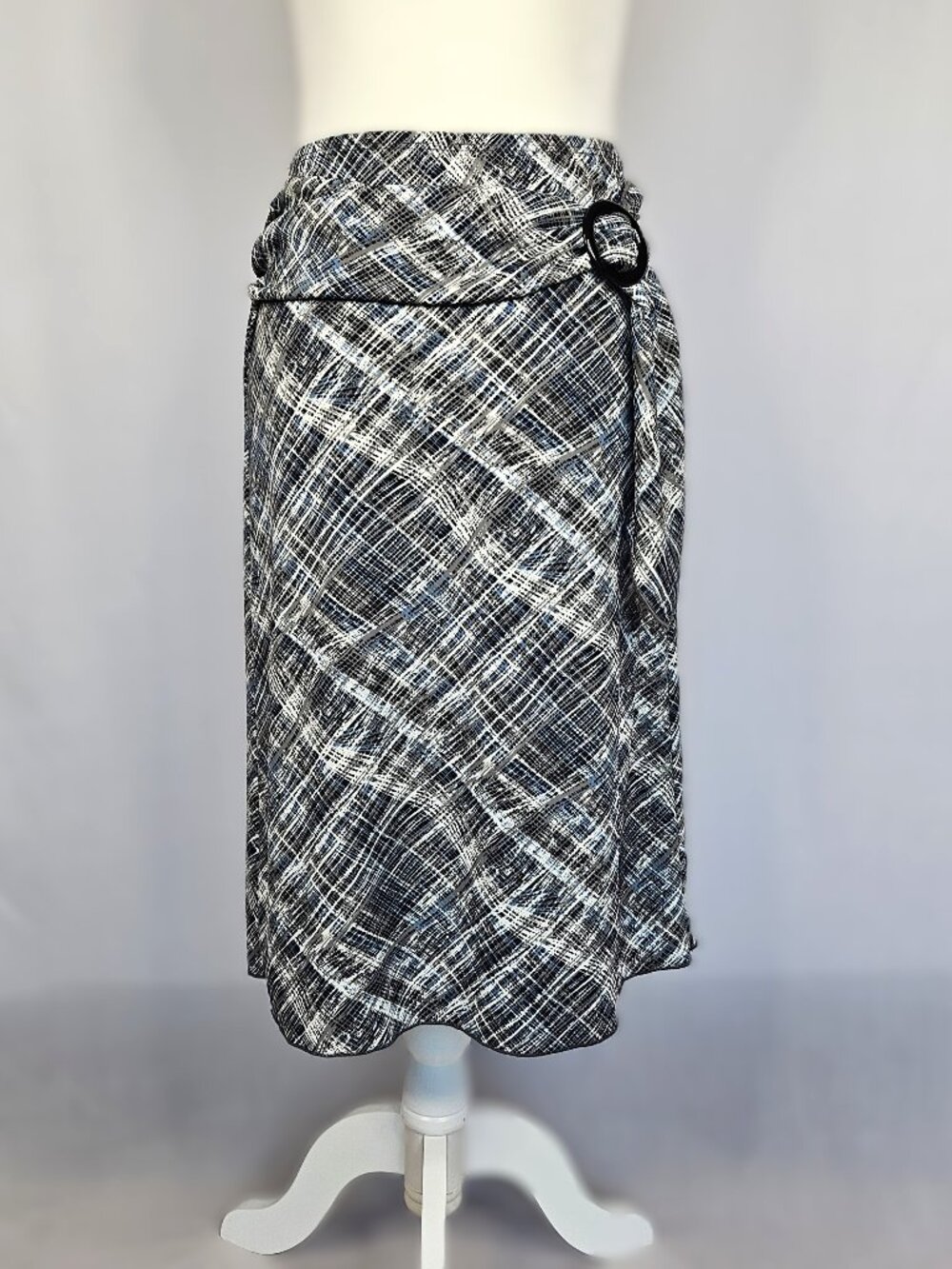 Luna Chix | Midi Skirt | Abstract Print Sash | Black Blue | S